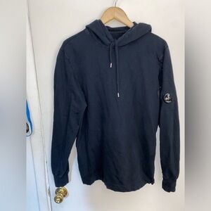 C.P. Company Used Cotton Light Fleece Hooded Shirt Size Large In Solid Black